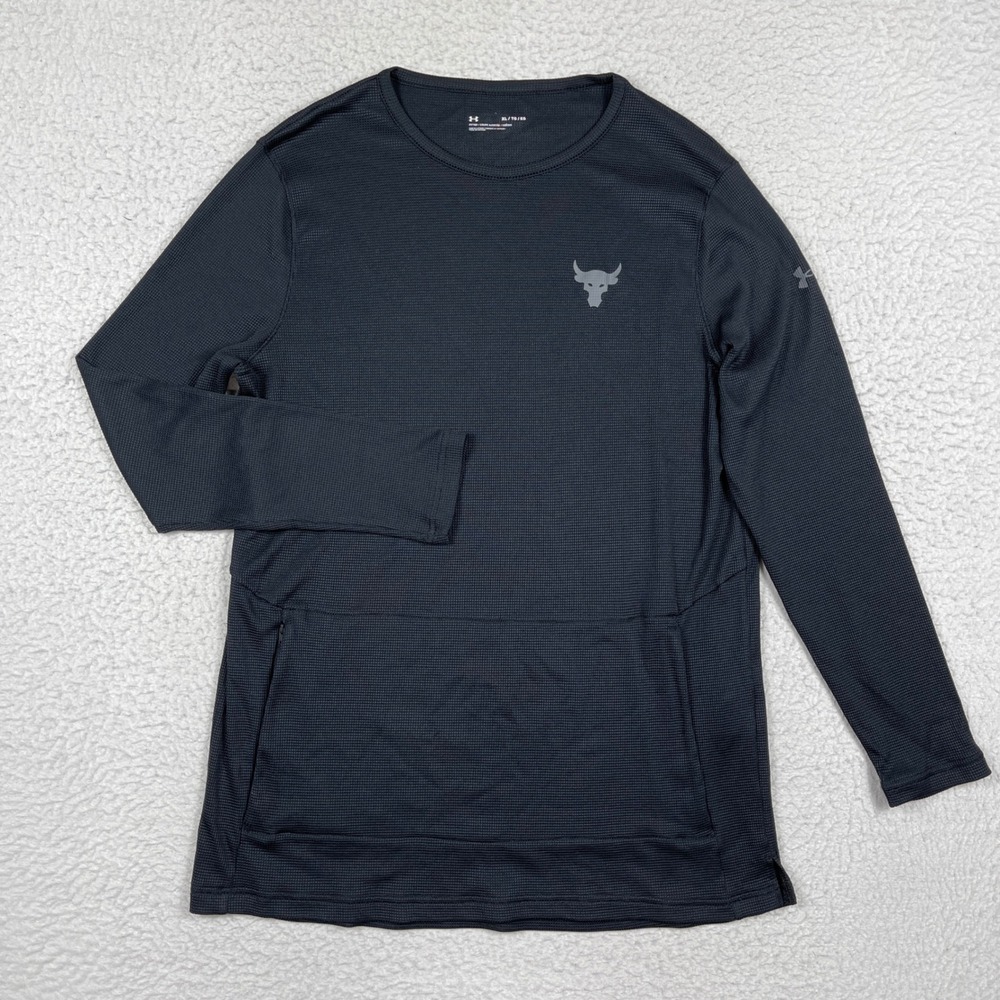 Under Armour Sweatshirt Mens XL Black Project Rock Waffle Knit Training Active